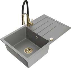 Granitinė virtuvinė plautuvė Mexen Bruno su maišytuvu ir sifonu, Grey+Black/Gold цена и информация | Раковины на кухню | 220.lv