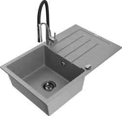 Granitinė virtuvinė plautuvė Mexen Bruno su maišytuvu ir sifonu, Grey+Black/Chrome цена и информация | Раковины на кухню | 220.lv