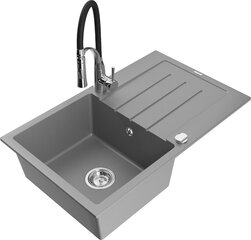 Granitinė virtuvinė plautuvė Mexen Bruno su maišytuvu ir sifonu, Grey+Black/Chrome цена и информация | Раковины на кухню | 220.lv