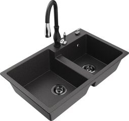 Granitinė virtuvinė plautuvė Mexen Tomas su maišytuvu ir sifonu, Black granite+Black цена и информация | Раковины на кухню | 220.lv