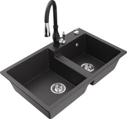 Granitinė virtuvinė plautuvė Mexen Tomas su maišytuvu ir sifonu, Black granite+Black цена и информация | Раковины на кухню | 220.lv