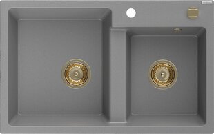 Granitinė virtuvinė plautuvė Mexen Tomas su sifonu, Grey+Gold, 800 x 500 mm цена и информация | Раковины на кухню | 220.lv