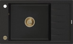 Granitinė virtuvinė plautuvė Mexen Elias su sifonu, Black+Gold, 795 x 480 mm цена и информация | Раковины на кухню | 220.lv