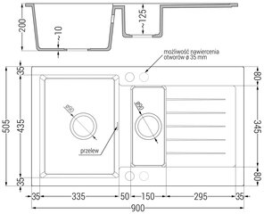 Granitinė virtuvinė plautuvė Mexen Matias su sifonu, Grey+Gold, 900 x 505 mm цена и информация | Раковины на кухню | 220.lv