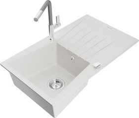 Granitinė virtuvinė plautuvė Mexen Cesar su maišytuvu ir sifonu, White+Grey/Chrome цена и информация | Раковины на кухню | 220.lv