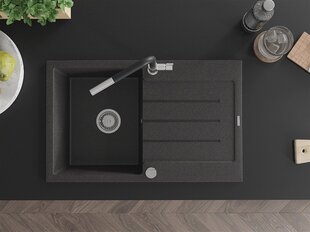 Granitinė virtuvinė plautuvė Mexen Bruno su maišytuvu ir sifonu, Black granite+Black/Chrome цена и информация | Раковины на кухню | 220.lv