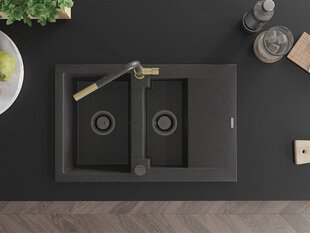 Granitinė virtuvinė plautuvė Mexen Gaspar su maišytuvu ir sifonu, Black granite+Black granite/Gold цена и информация | Раковины на кухню | 220.lv