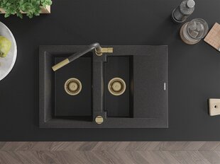 Granitinė virtuvinė plautuvė Mexen Gaspar su maišytuvu ir sifonu, Black granite+Black granite/Gold цена и информация | Раковины на кухню | 220.lv