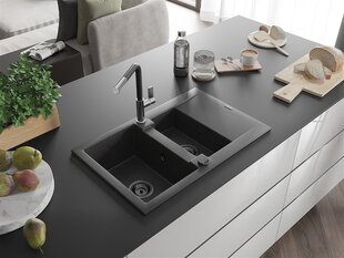 Granitinė virtuvinė plautuvė Mexen Gaspar su maišytuvu ir sifonu, Black granite+Black/Chrome цена и информация | Раковины на кухню | 220.lv