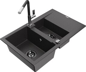 Granitinė virtuvinė plautuvė Mexen Gaspar su maišytuvu ir sifonu, Black granite+Black/Chrome цена и информация | Раковины на кухню | 220.lv