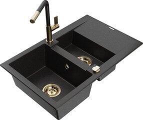 Granitinė virtuvinė plautuvė Mexen Gaspar su maišytuvu ir sifonu, Metallic black/silver+Black/Gold цена и информация | Раковины на кухню | 220.lv