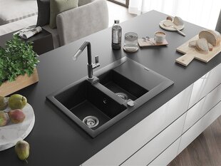 Granitinė virtuvinė plautuvė Mexen Gaspar su maišytuvu ir sifonu, Metallic black/silver+Black/Chrome цена и информация | Раковины на кухню | 220.lv