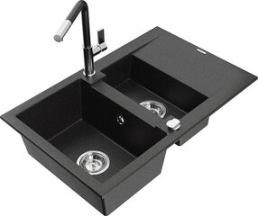 Granitinė virtuvinė plautuvė Mexen Gaspar su maišytuvu ir sifonu, Metallic black/silver+Black/Chrome цена и информация | Раковины на кухню | 220.lv