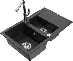 Granitinė virtuvinė plautuvė Mexen Gaspar su maišytuvu ir sifonu, Metallic black/silver+Chrome цена и информация | Раковины на кухню | 220.lv