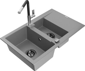 Granitinė virtuvinė plautuvė Mexen Gaspar su maišytuvu ir sifonu, Grey+Black/Chrome цена и информация | Раковины на кухню | 220.lv