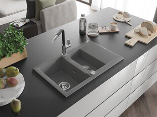 Granitinė virtuvinė plautuvė Mexen Gaspar su maišytuvu ir sifonu, Grey+Black/Chrome цена и информация | Раковины на кухню | 220.lv