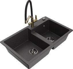 Granitinė virtuvinė plautuvė Mexen Tomas su maišytuvu ir sifonu, Black granite+Black/Gold цена и информация | Раковины на кухню | 220.lv