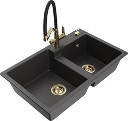 Granitinė virtuvinė plautuvė Mexen Tomas su maišytuvu ir sifonu, Black granite+Black/Gold цена и информация | Раковины на кухню | 220.lv