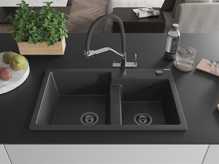 Granitinė virtuvinė plautuvė Mexen Tomas su maišytuvu ir sifonu, Black granite+Black/Chrome цена и информация | Раковины на кухню | 220.lv