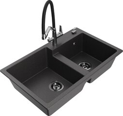 Granitinė virtuvinė plautuvė Mexen Tomas su maišytuvu ir sifonu, Black granite+Black/Chrome цена и информация | Раковины на кухню | 220.lv