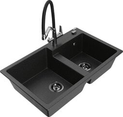 Granitinė virtuvinė plautuvė Mexen Tomas su maišytuvu ir sifonu, Metallic black/silver+Black/Chrome цена и информация | Раковины на кухню | 220.lv