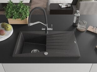 Granitinė virtuvinė plautuvė Mexen Cesar su maišytuvu ir sifonu, Black granite+Black/Chrome цена и информация | Раковины на кухню | 220.lv