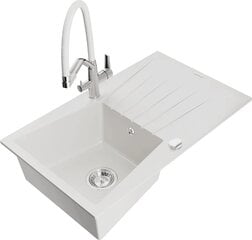 Granitinė virtuvinė plautuvė Mexen Cesar su maišytuvu ir sifonu, White+White/Chrome цена и информация | Раковины на кухню | 220.lv