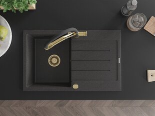 Granitinė virtuvinė plautuvė Mexen Bruno su maišytuvu ir sifonu, Black granite+Black/Gold цена и информация | Раковины на кухню | 220.lv