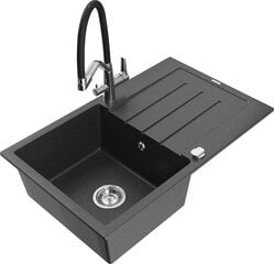 Granitinė virtuvinė plautuvė Mexen Bruno su maišytuvu ir sifonu, Black granite+Black/Chrome цена и информация | Раковины на кухню | 220.lv