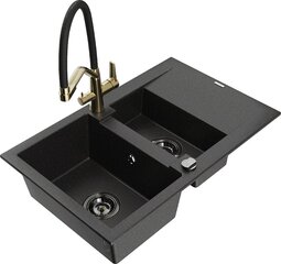 Granitinė virtuvinė plautuvė Mexen Gaspar su maišytuvu ir sifonu, Metallic black/silver+Black/Gold цена и информация | Раковины на кухню | 220.lv