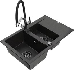 Granitinė virtuvinė plautuvė Mexen Gaspar su maišytuvu ir sifonu, Metallic black/silver+Black/Chrome цена и информация | Раковины на кухню | 220.lv