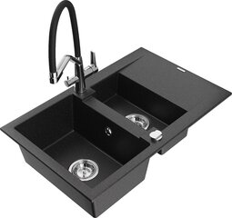 Granitinė virtuvinė plautuvė Mexen Gaspar su maišytuvu ir sifonu, Metallic black/silver+Black/Chrome цена и информация | Раковины на кухню | 220.lv