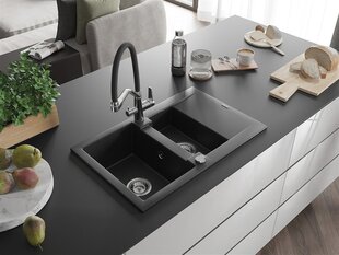 Granitinė virtuvinė plautuvė Mexen Gaspar su maišytuvu ir sifonu, Metallic black/silver+Black/Chrome цена и информация | Раковины на кухню | 220.lv