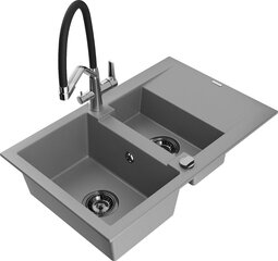 Granitinė virtuvinė plautuvė Mexen Gaspar su maišytuvu ir sifonu, Grey+Black/Chrome цена и информация | Раковины на кухню | 220.lv