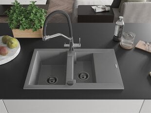 Granitinė virtuvinė plautuvė Mexen Gaspar su maišytuvu ir sifonu, Grey+Black/Chrome цена и информация | Раковины на кухню | 220.lv