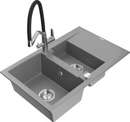 Granitinė virtuvinė plautuvė Mexen Gaspar su maišytuvu ir sifonu, Grey+Black/Chrome цена и информация | Раковины на кухню | 220.lv