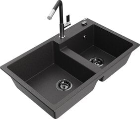 Granitinė virtuvinė plautuvė Mexen Tomas su maišytuvu ir sifonu, Black granite+Black/Chrome цена и информация | Раковины на кухню | 220.lv