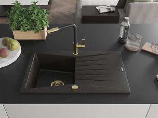 Granitinė virtuvinė plautuvė Mexen Cesar su maišytuvu ir sifonu, Metallic black/gold+Black/Gold цена и информация | Раковины на кухню | 220.lv