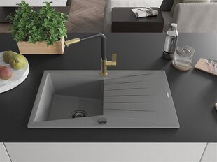 Granitinė virtuvinė plautuvė Mexen Cesar su maišytuvu ir sifonu, Grey+Black/Gold цена и информация | Раковины на кухню | 220.lv