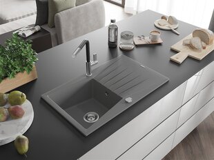 Granitinė virtuvinė plautuvė Mexen Cesar su maišytuvu ir sifonu, Grey+Black/Chrome цена и информация | Раковины на кухню | 220.lv