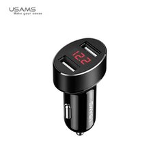 Usams US-CC045 Universāls Auto DC 12-24V Dubultais Ātrs 2.1A Izturīgs Lādētājs ar LED digit. displeju Melns cena un informācija | Savienotājkabeļi | 220.lv