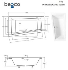 Vonia Besco Intima, 160 x 90 cm, kairinė цена и информация | Ванны | 220.lv