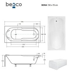 Vanna Besco Bona ar apdari, 150x70 cm cena un informācija | Vannas | 220.lv