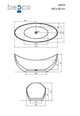 Vonia Besco Axya Carbon Grey, 180 x 80 cm, su baltu dangteliu цена и информация | Ванны | 220.lv