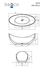 Vonia Besco Axya Carbon Grey, 180 x 80 cm, su chrome sifonu цена и информация | Ванны | 220.lv