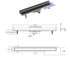 Dušas noteka Besco Virgo Next Black, 70 cm cena un informācija | Dušas trapi | 220.lv