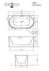 Vonia Besco Leya B&W, 170 x 78 cm, su auksiniu dangteliu цена и информация | Ванны | 220.lv