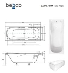 Vanna Besco Majka Nova ar apdari, 150x70 cm cena un informācija | Vannas | 220.lv