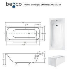 Vanna Besco Continea ar apdari, 140x70 cm cena un informācija | Vannas | 220.lv