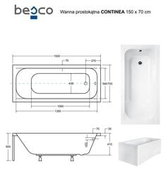 Vanna Besco Continea, 150x70 cm cena un informācija | Vannas | 220.lv